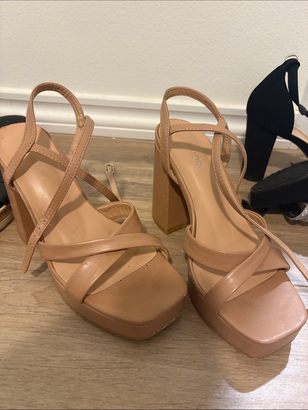 TOP Moda Tan Strappy Platform Slingback Heels